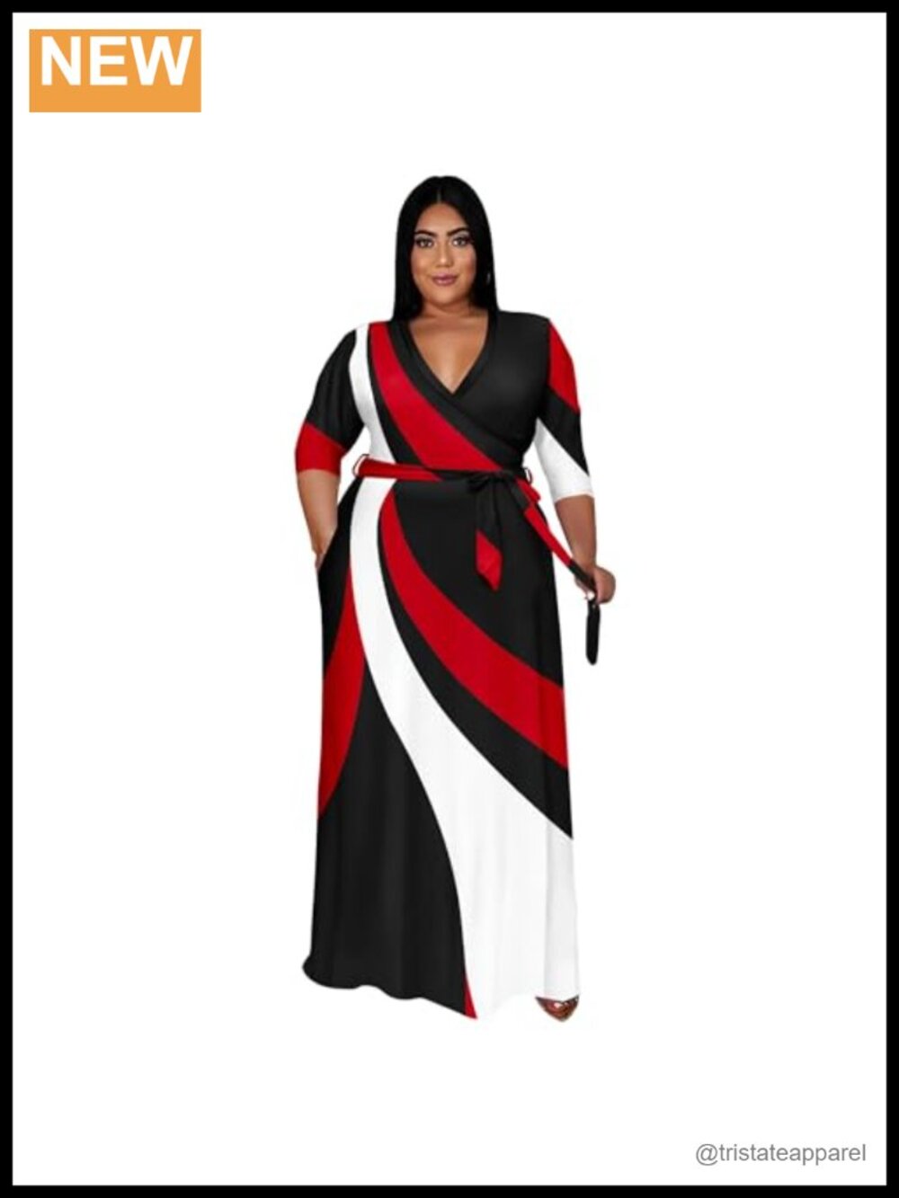 Plus Size Maxi Dress Floral V-Neck 3/4 Sleeve Belted Women Party Church